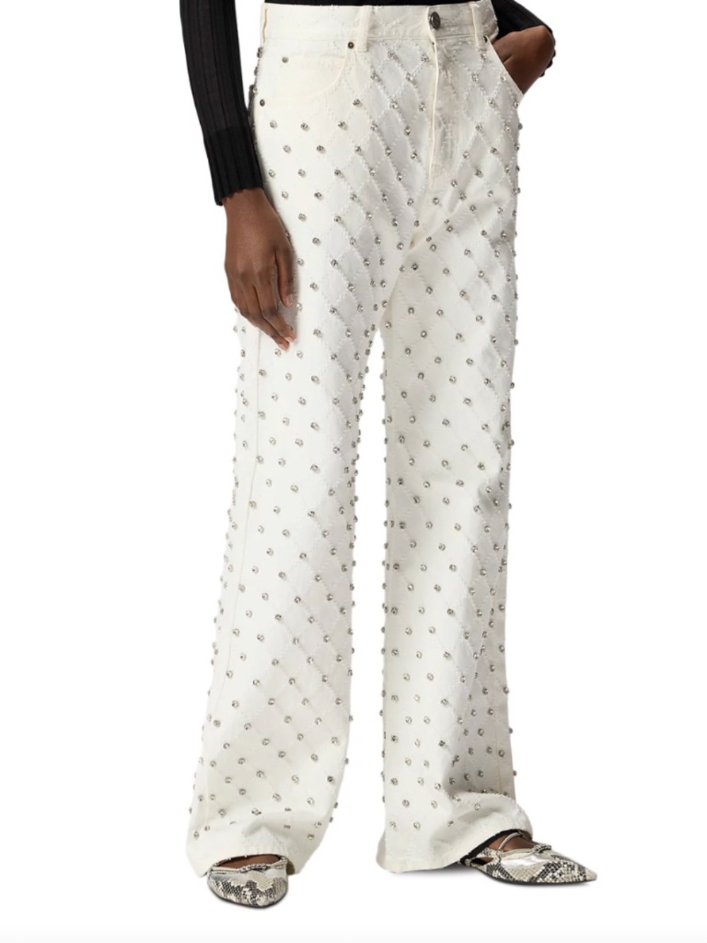 PINKO Wanda Mid Rise Wide Leg Jeans in White